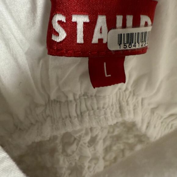 Staud Jackson White Smocked V-Neck Short Sleeve A-Line Midi Dress Size Large - Picture 16 of 16